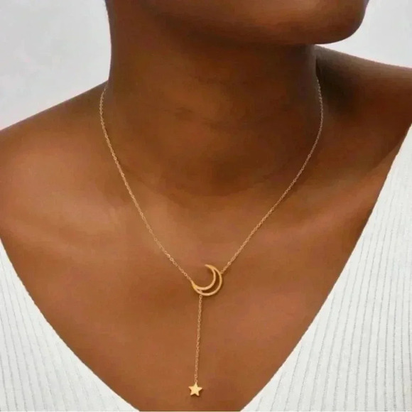 18kt Gold Plated Star and Moon Lariat Y Necklace Brand New! - Picture 4 of 9